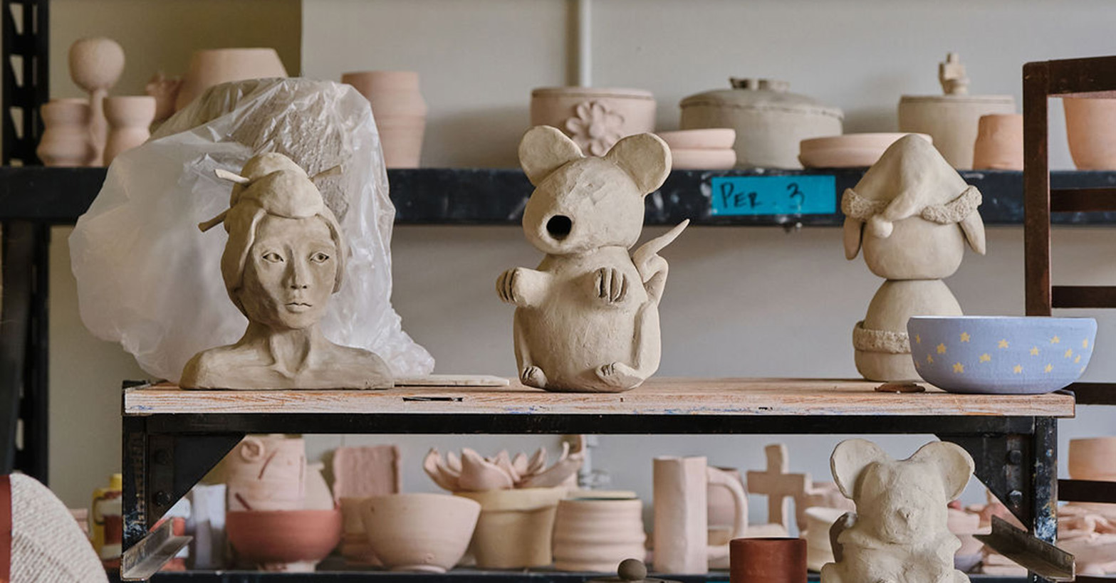 Sculptures on a shelf